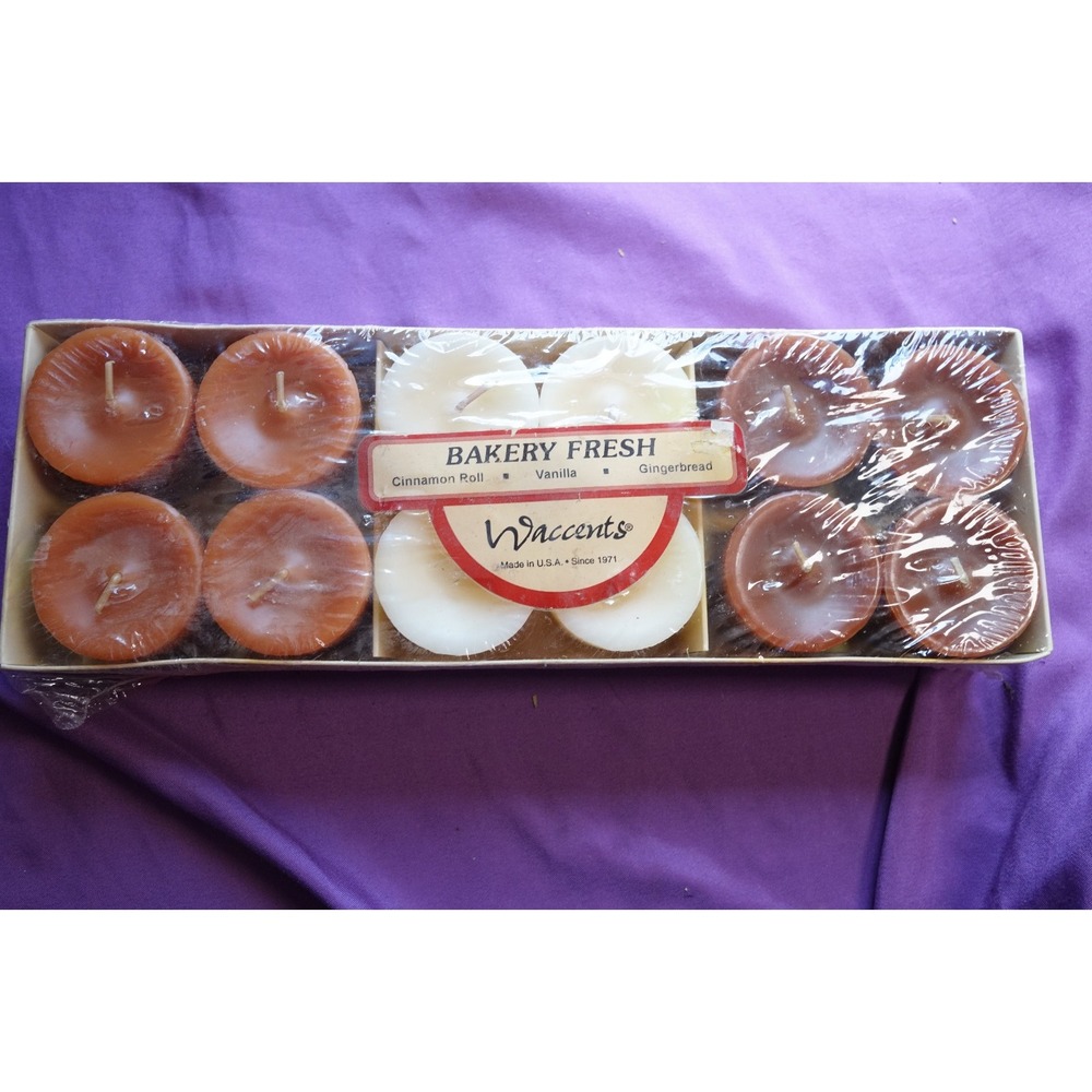 Waccents 12 CANDLE Votive Bakery Box Gingerbread, Cinnamon Roll, Vanilla VTG